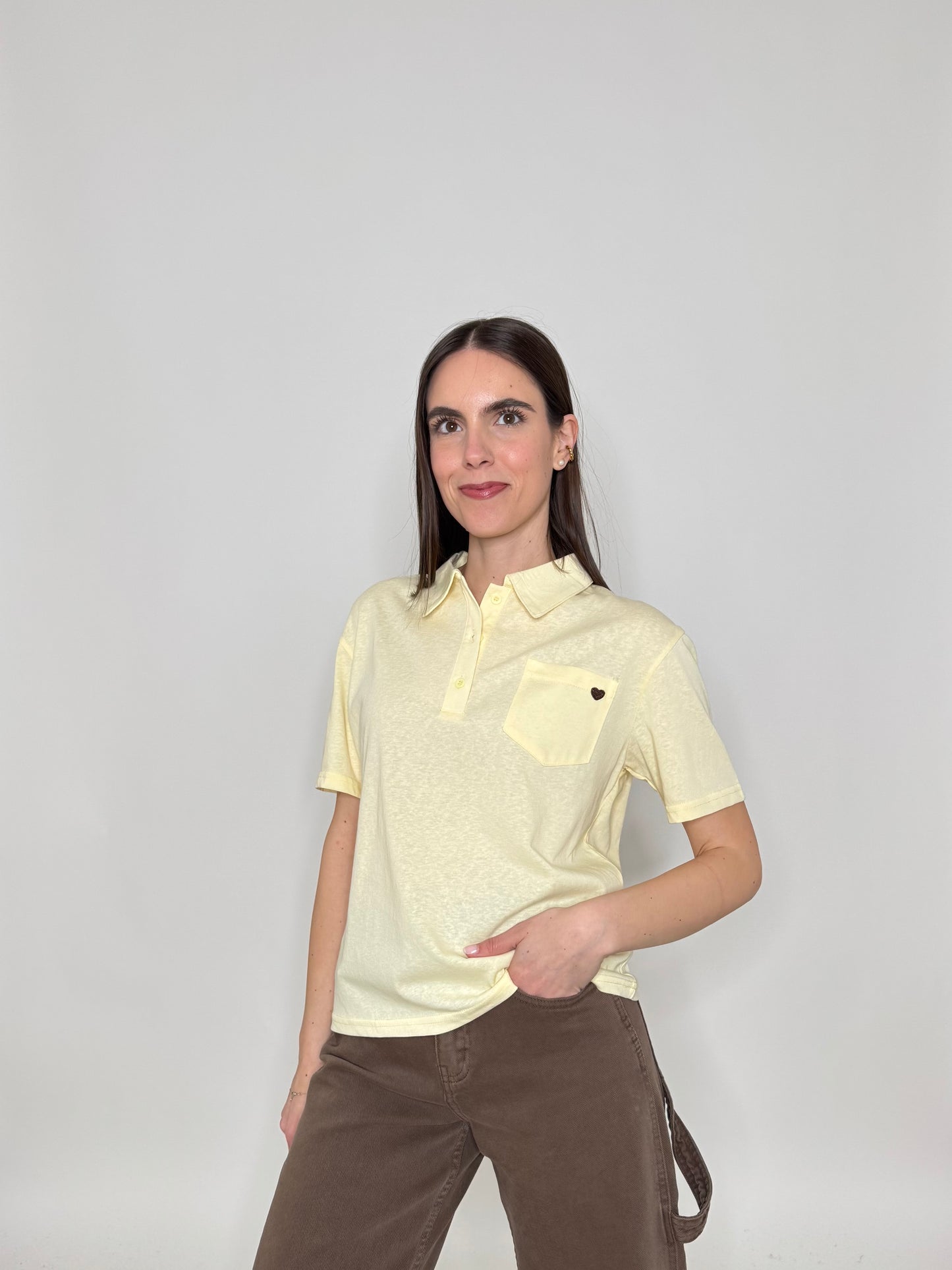 Polo basic light cotton con taschino e cuore Giallo pulcino