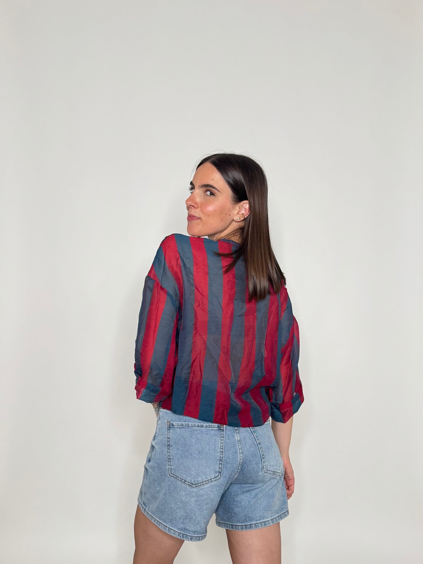 Camicia a righe in lyocell Blu notte/ bordeaux