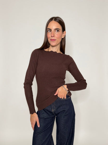 Maglia in morbida viscosa zigzag fit cioccolato