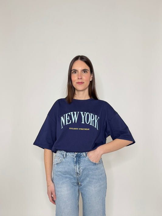 T-shirt in cotone "New York" Blu Navy