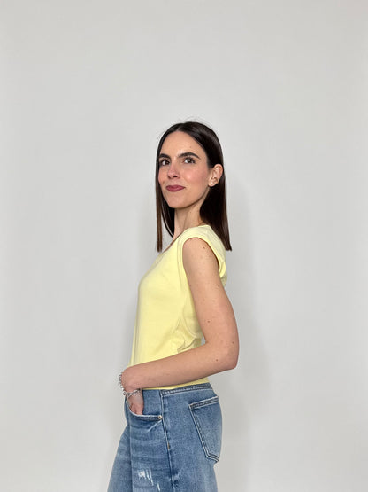 T-shirt scollo quadrato in cotone Giallo