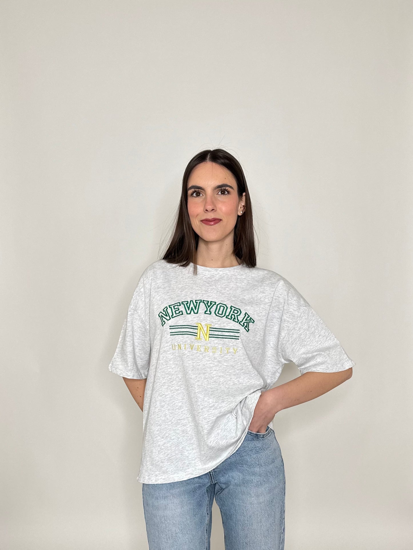 T-shirt in cotone "New York - University" Grigio