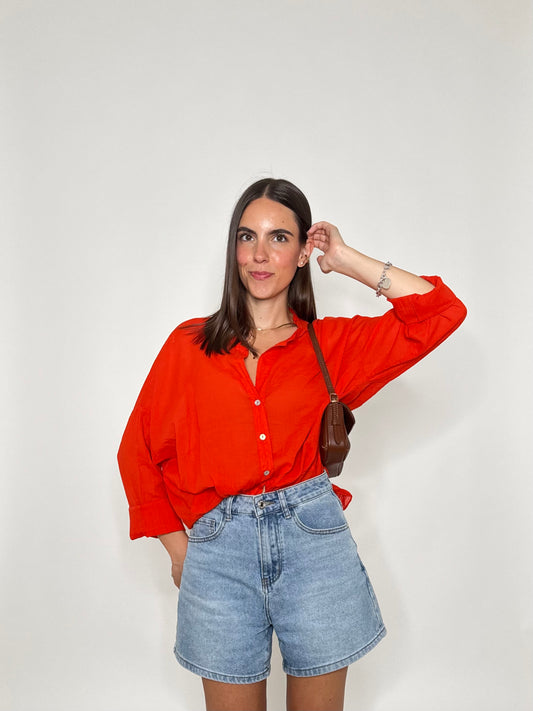 Camicia coreana in mussola di cotone arancio