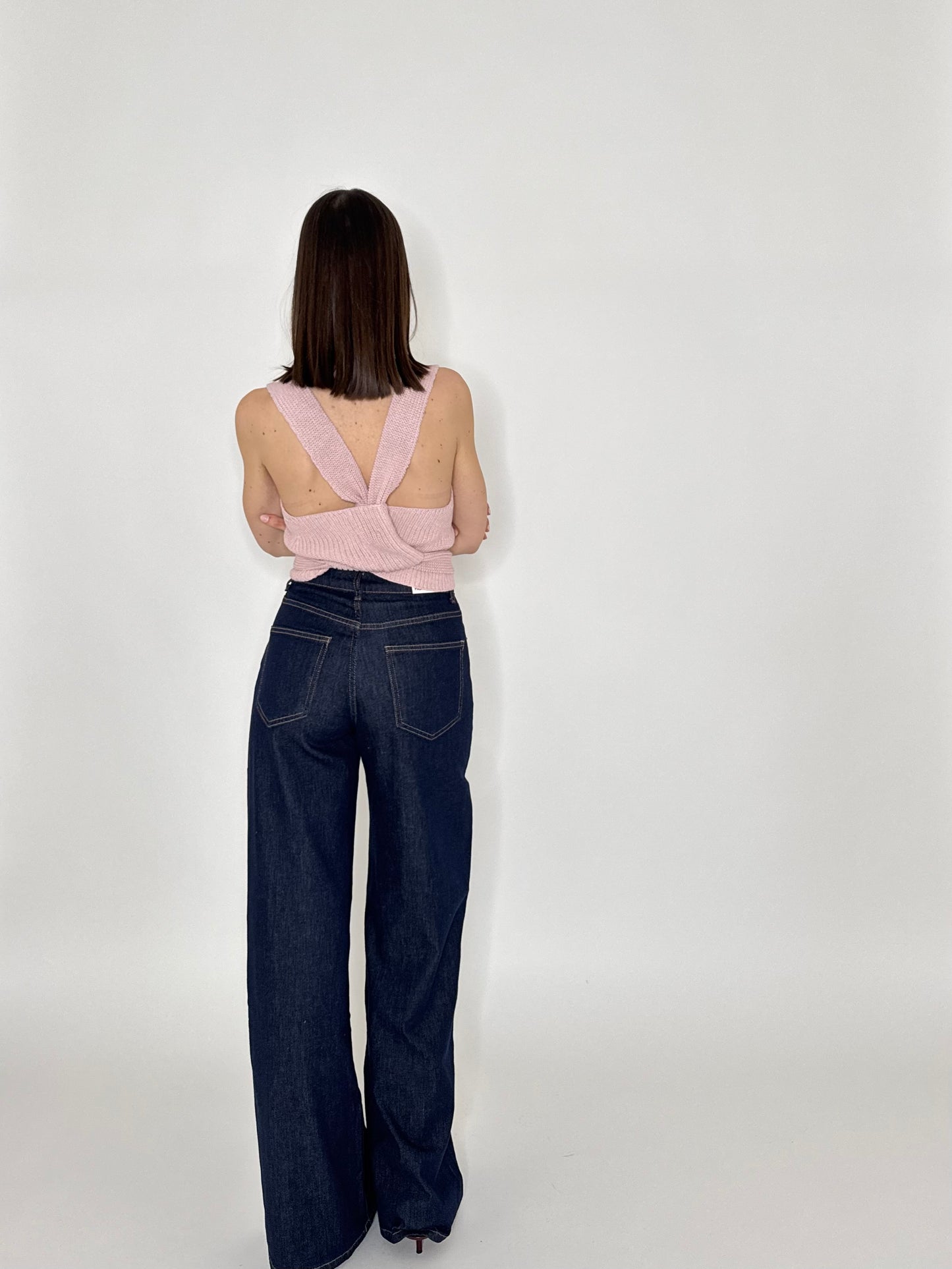 Top in cotone maglia inglese incrocio Rosa antico