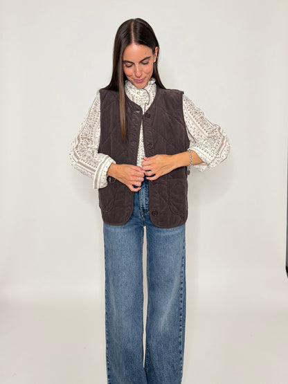 Gilet in velluto di cotone mille righe  moro