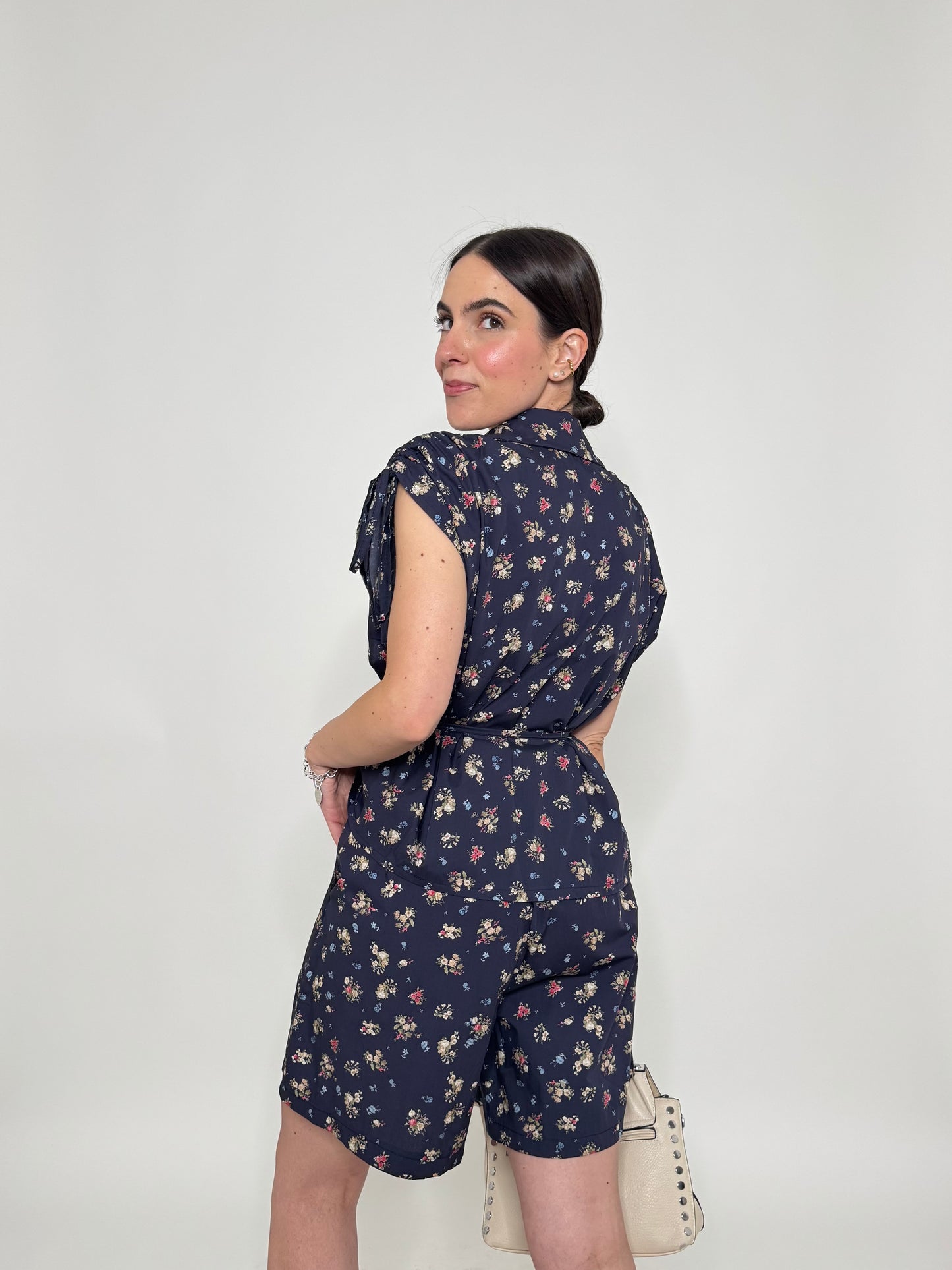 Completo Floreale Olivia Blu Navy